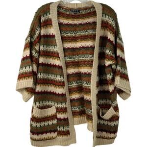 POL Womens Western Multicolor Striped Open Front Loungewear Cardigan Boho Size L